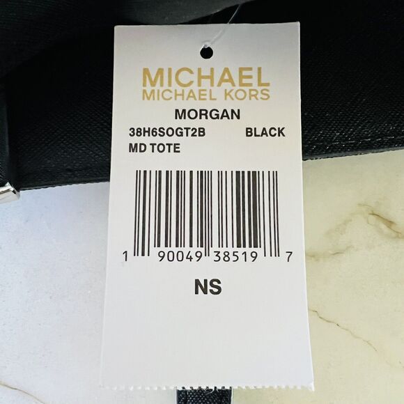 MICHAEL KORS Morgan Black Gray Logo Print Leather Medium Tote Bag - Picture 9 of 9